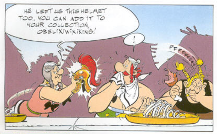 obelix gets a gift from his mom